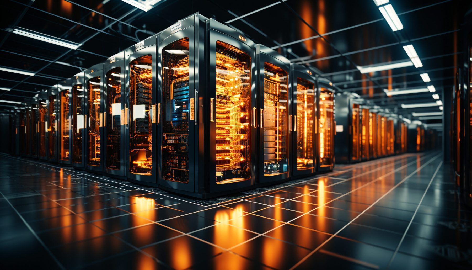 futuristic computer network powers global communications inside modern factory generated by artificial intelligence scaled