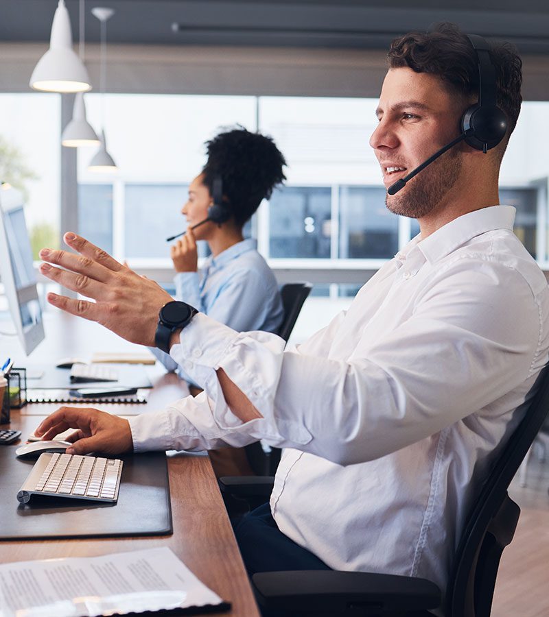 call center team and businessman in office for crm 865EA5H